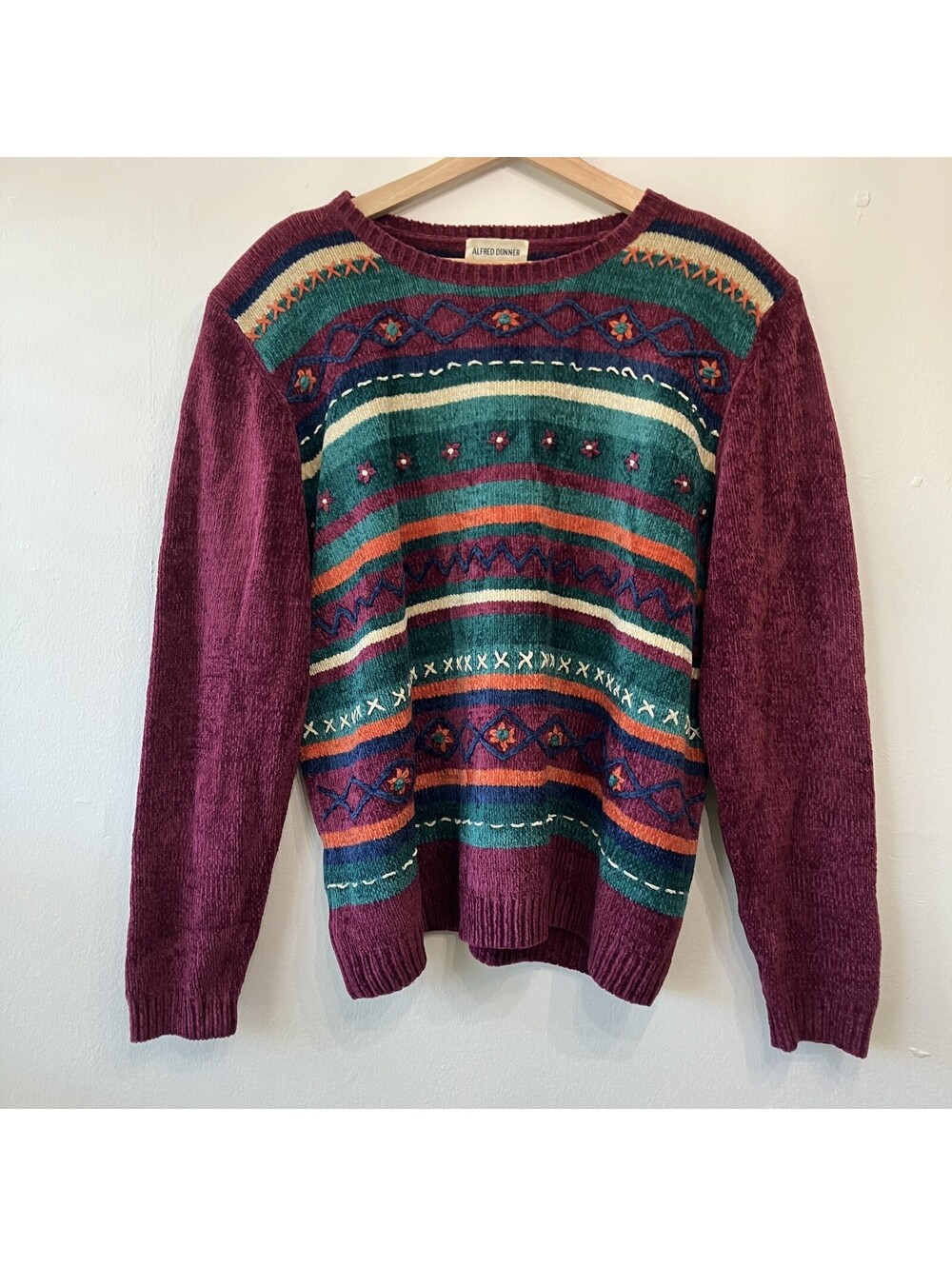 Vintage 90s Whimsigoth Floral 3D Novelty Stripe Pattern Sweater Fall Artsy XL